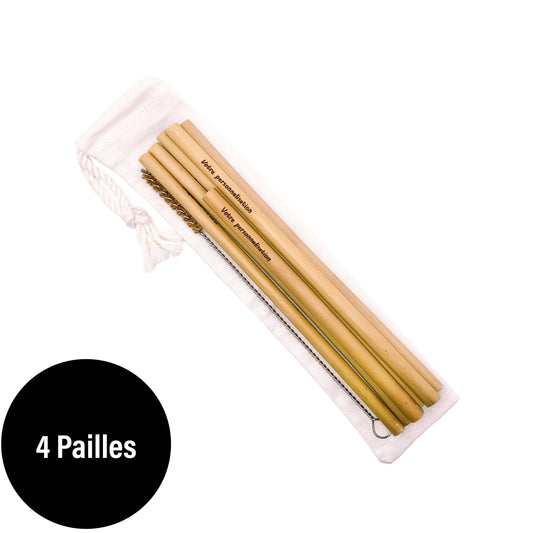 4 Pailles en Bambou personnalisable