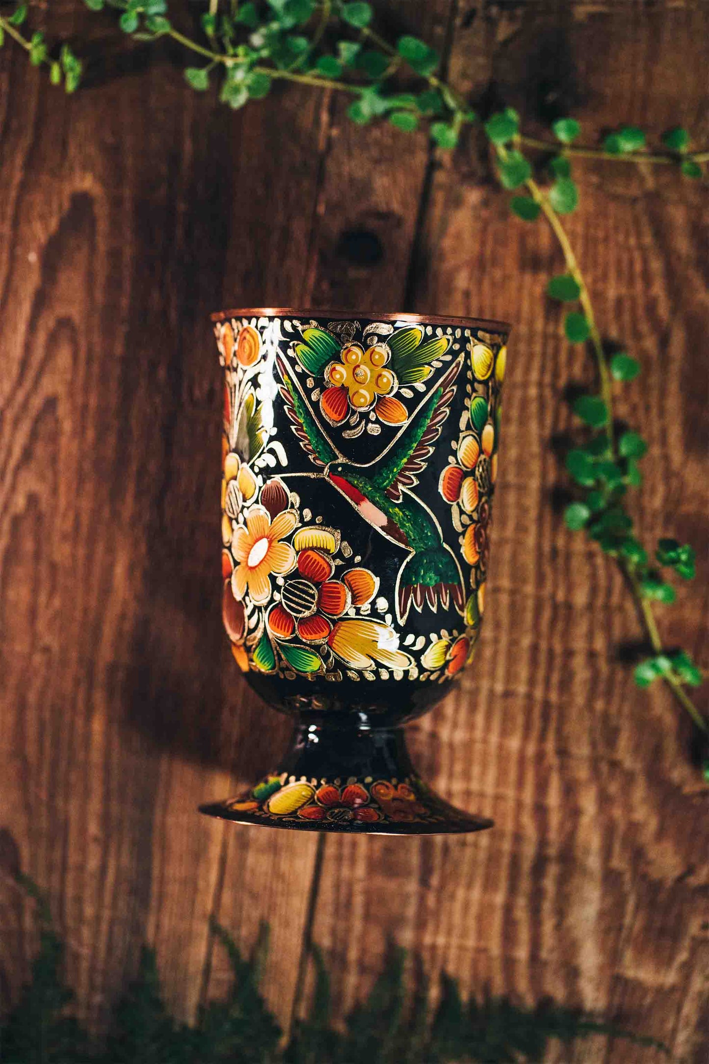 Mixing Glass Hand Painted Colibrí Negro