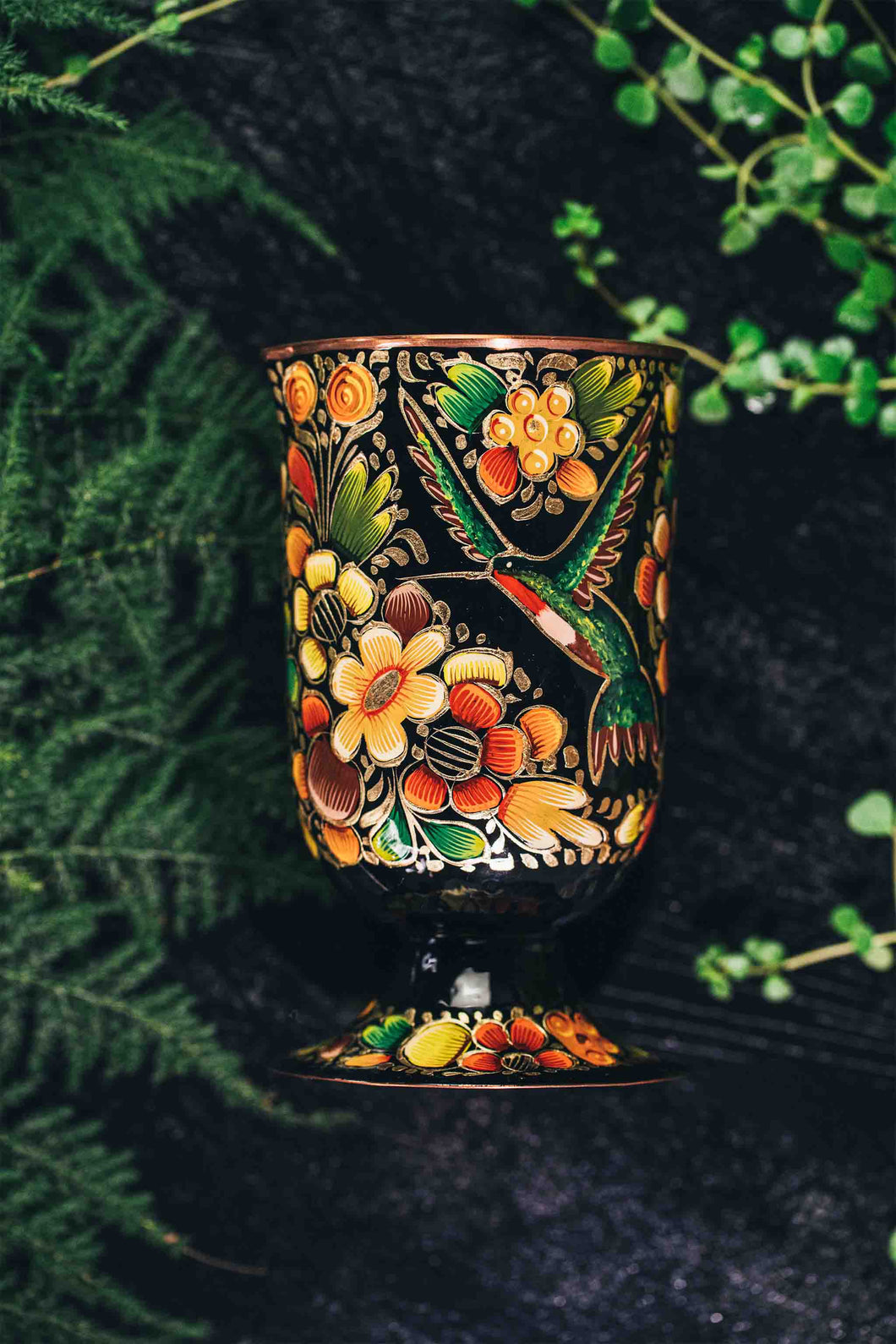 Mixing Glass Hand Painted Colibrí Negro